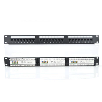 Патч-панель RITAR 24 порта UTP DUAL кат 5Е 19" 1U не экранированная черная, с задним организатором кабеля Q25