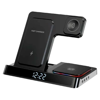 Док станция зарядка беспроводная Qi Fast Wireless Charger H32 |5-15W, Watch/AirPods/Phone, часы| black