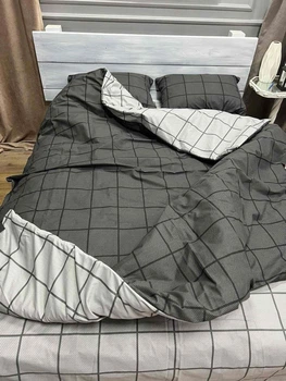 Постільна білизна бавовняна Клітинка Сімейний 150 x 220 дві підковдри Бязь Сіра 70 х 70