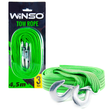 Буксировочный трос Winso 3т 4,5м для буксировки автомобилей с крюками для надежного крепления (LD-2511)
