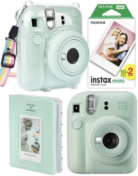 Подарочный Набор Fujifilm INSTAX Mini 12 Mint Green Зеленый Фотокамера моментальной печати / Картриджи - 20 фото / Чехол прозрачный / Альбом 64 фото + Подарочная упаковка