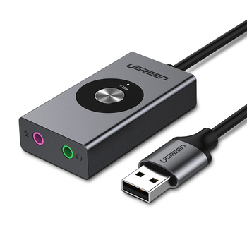 Звуковая карта Ugreen 1м USB - 2x 3.5мм minijack с поддержкой микрофона 16 бит/48 кГц 7.1 Канал Черный