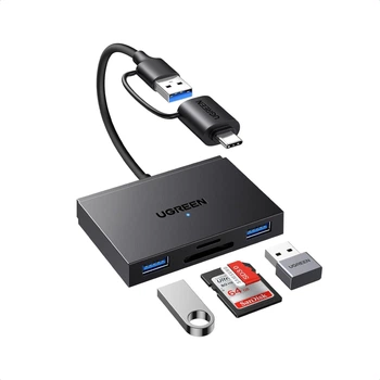 Картридер 4 in 1 UGREEN CM812 OTG USB-C/USB-A Card Reader SD, TF 170 Mb/s HUB USB 5 Gbps 15см Black (45167)