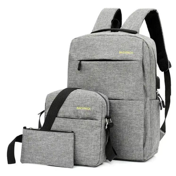 Комплект 3 в 1 (Рюкзак с USB Сумка Клатч) для ежедневного использования Backpack Серый