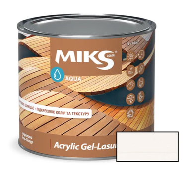 Гель-лазур для деревини акрилова напівглянсова Miks Color (Біла) 0,8 л