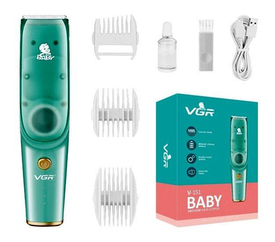 Бесшумная машинка для стрижки детей и младенцев VGR Baby V-151, Беспроводный триммер 3 насадки с вытяжкой