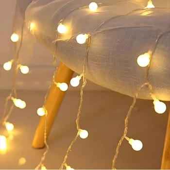 Светодиодная гирлянда "Шарики" 20 LED, 5м + переходник, 220V, IP44, Теплый белый