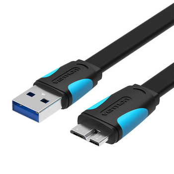 Кабель Vention 0.5м USB 3.0 - Micro USB Type-B 5 Гбит/с 5V/3A USB 3.0 A на Micro-B для Жестких Дисков Плоский Черный