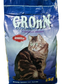Бентонітовий наповнювач GronN для котячого туалету з ароматом лаванди середній 5 кг (4841046000182)