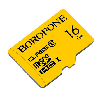 Карта памяти Borofone MicroSDHC объемом 16 ГБ, класс 10, желтого цвета.