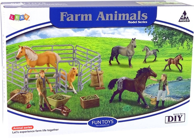 Ігровий набір Leantoys Farm Animals Homestead Brown Horses з аксесуарами (5905214971960)