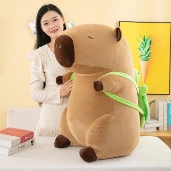 Игрушки Капибара с Рюкзаком Черепашка Плюшевая Обнимашка Мягкая My Kigu Антистресс Коричневый Большая 80 см (9066)