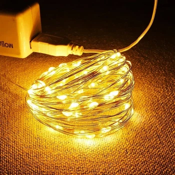 Гирлянда USB Капля росы Теплый Белый 50 LED 5 м