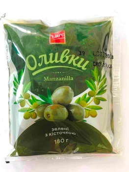 Оливки зелені сорту Manzanilla з кісточкою VARO 180 г