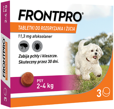 Tabletki na pchły i kleszcze Frontpro dla psów 2 - 4 kg 3 x 11.3 mg (4064951016974)