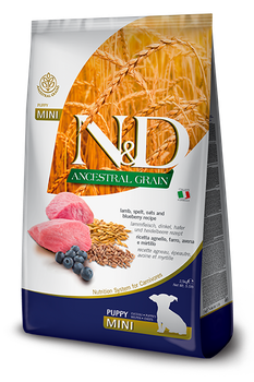 Сухой низкозерновой корм для щенков мелких пород Farmina Dog Low Grain Lamb & Blueberry Puppy Mini с ягненком и черникой 2.5 кг (156378)