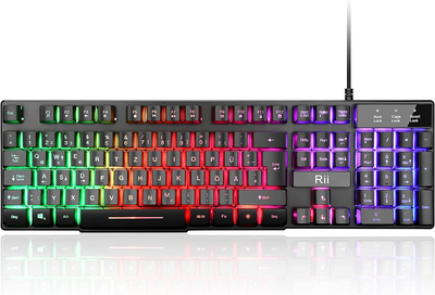 Игровая клавиатура Rii для ПК, клавиатура PS4 USB, клавиатура с радужной подсветкой, игровая Черный