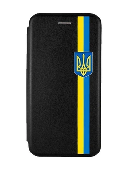 Чохол-книжка чорний з малюнком на Motorola Moto G72 Стрічка Україна (принт 253)