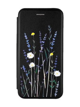 Чехол-книжка черный с рисунком на Samsung Galaxy A17 5G Полевые цветы (принт 270)