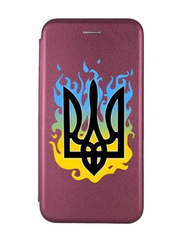 Чехол-книжка с рисунком для Xiaomi Redmi Note 8 Pro Бордовый :: Тризуб Пламя (принт 257)
