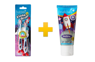 Комплект Brush-Baby FlossBrush (паста Ракета + щітка Ракета 3-6 років 2 шт.)