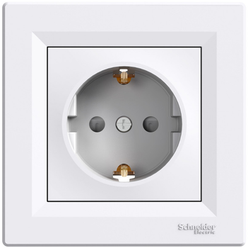 Розетка с заземляющим контактом и шторками Asfora EPH2900221 белая