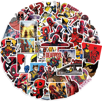 Набор виниловых наклеек Дедпул Розсомаха Marvel - 50 шт | стикеры для оклеивания стикербомбинг (AN)32971