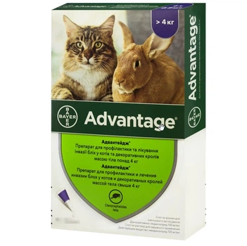 Краплі Bayer Адвантейдж 80 для кішок та декоративних кроликів масою 4 - 8 кг 1доза