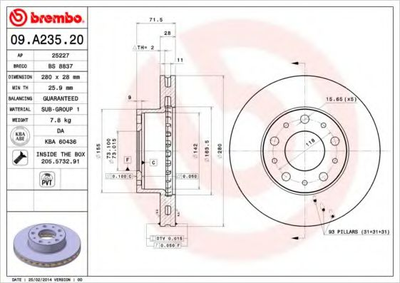 Тормозной диск Brembo (09A23520)