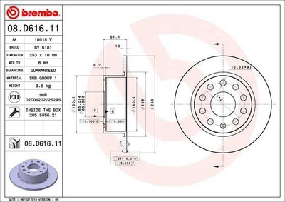 Гальмівний диск Brembo (08D61611)