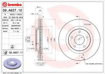 Гальмівний диск Brembo (09A63711)