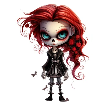 Ростовая наклейка "Хэллоуин. Spooky doll. Рыжая девочка с розами в волосах" 80 см - без контурной обрезки