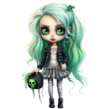 Ростовая наклейка "Хэллоуин. Spooky doll. Девочка с черепом" 80 см - без контурной обрезки