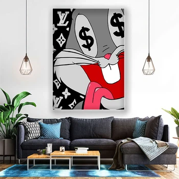 Картина на холсте для интерьера 50х70см - Bugs Bunny dollar eyes