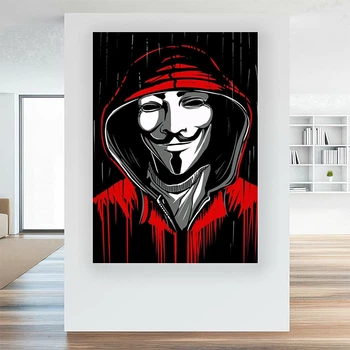 Картина на холсте для интерьера 50х70см - Anonymous in red
