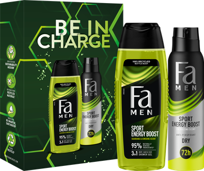 Набір для чоловіків Fa Men Sport Energy Boost. Be In Charge Антиперспірант-аерозоль 150 мл + Гель для душу 250 мл (4015100863246)