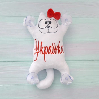 М'яка іграшка Baby Textile Кіт Саймон на присосках "Українка" ручна робота 26 см Білий 13742199