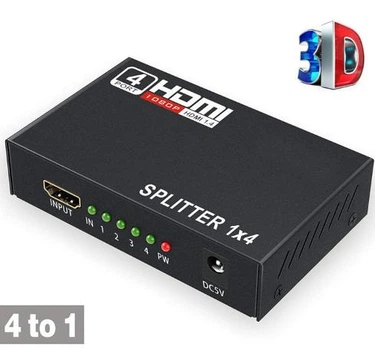 HDMI сплиттер FULL HD 2k 1080 на 4 порта 1 вход ->на 4 экрана разветвитель Splitter разветвитель повторитель (555281274-1) Черный