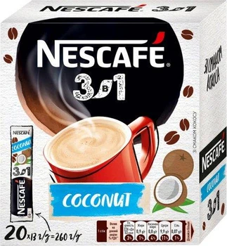 Напій кавовий Nescafe 3в1 Coconut зі смаком кокоса розчинний у стіках 20шт