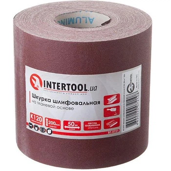 Шлифовальная шкурка Intertool 200 мм 50 м P120 наждачная бумага на тканевой основе шлифбумага абразивная в рулоне (000001474)