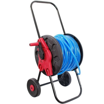 Котушка для шланга Intertool до 60 м шланга 1/2" з колесами сталь + ABS пластик вага 2.6 кг чорна з червоним (000043236)