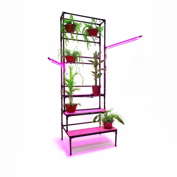 Напольная ступенчатая подставка для цветов Barva Bicolor с фитолампами, высокая, металлическая с подвесом горшков и кашпо