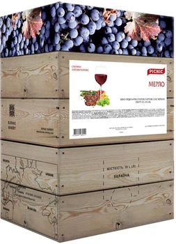 Вино столове Picnic Мерло сухе червоне 10 л 9.5-13% (4820275980519)