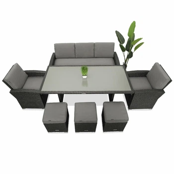 Садовая мебель из ротанга Just Relax набор Делюкс 520 с 3 Пуфами Графитовый из ротанга со стальным каркасом