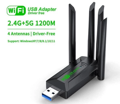 Высокоскоростной WiFi адаптер 1200Mbps с 4 антеннами USB3.0 2.4GHz+5.8GHz