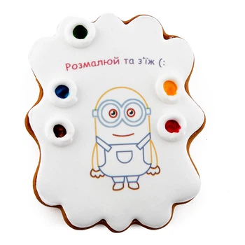Пряник-розмальовка медово-імбирний "Крафт Печиво", серія "COLOR" "Міньйон", інтерактивний дитячий смаколик, 85 г