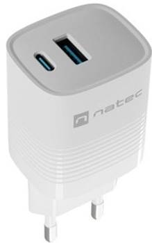 Мережевий зарядний пристрій NATEC Ribera GaN USB-A + USB-C 30W PD 3.0 QC3.0 White (NUC-2140)