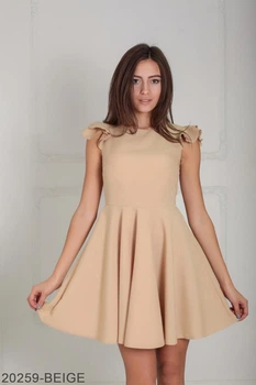 Ассиметричное женское платье с воланами на плечах Подіум 20259-BEIGE XL Бежевый
