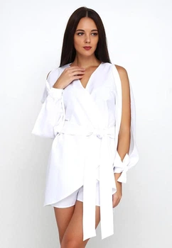 Женский костюм-двойка с шортами и ассиметричной блузой Подіум 25862-WHITE XXL Белый