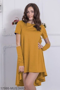 Жіноче плаття з мітенками Подіум Vivien 17995-MUSTARD S Гірчичний